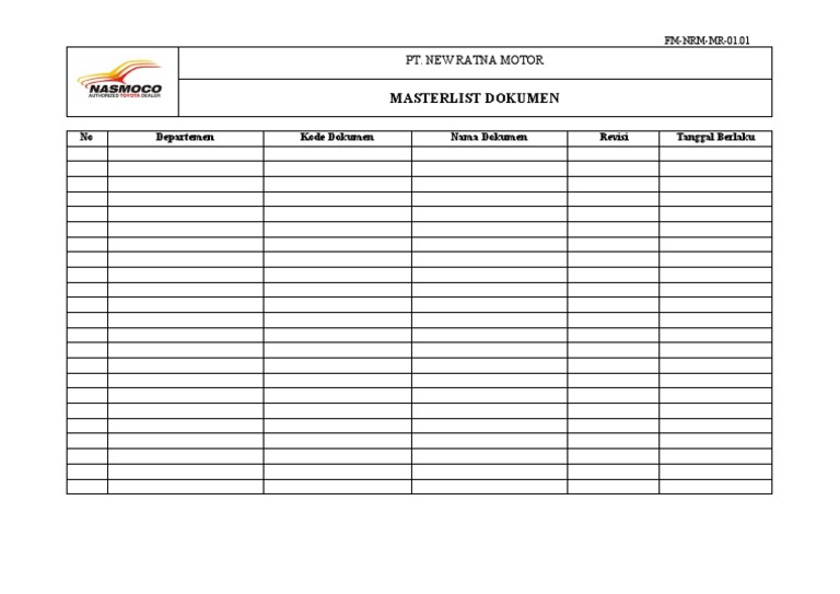 Masterlist Dokumen PT. New Ratna Motor | PDF | Teknologi & Rekayasa
