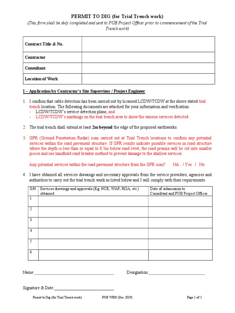 Permit To Dig Form (For Trial Trench) | PDF