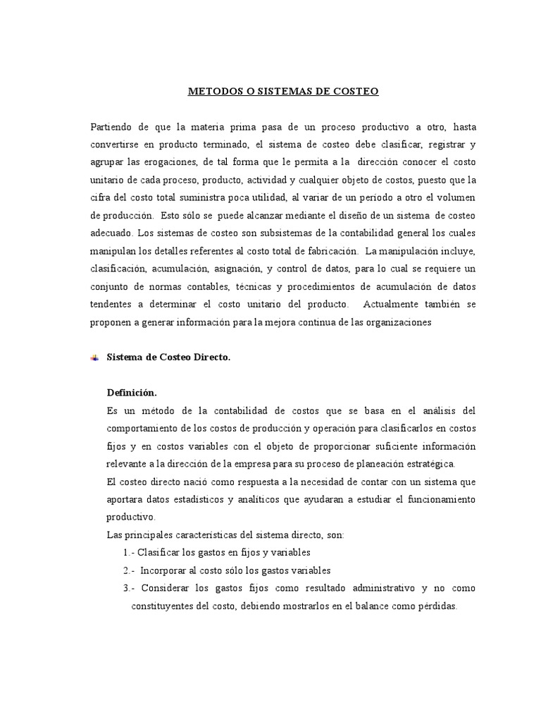 Metodos o Sistemas de Costeo | PDF | Costo | Contabilidad