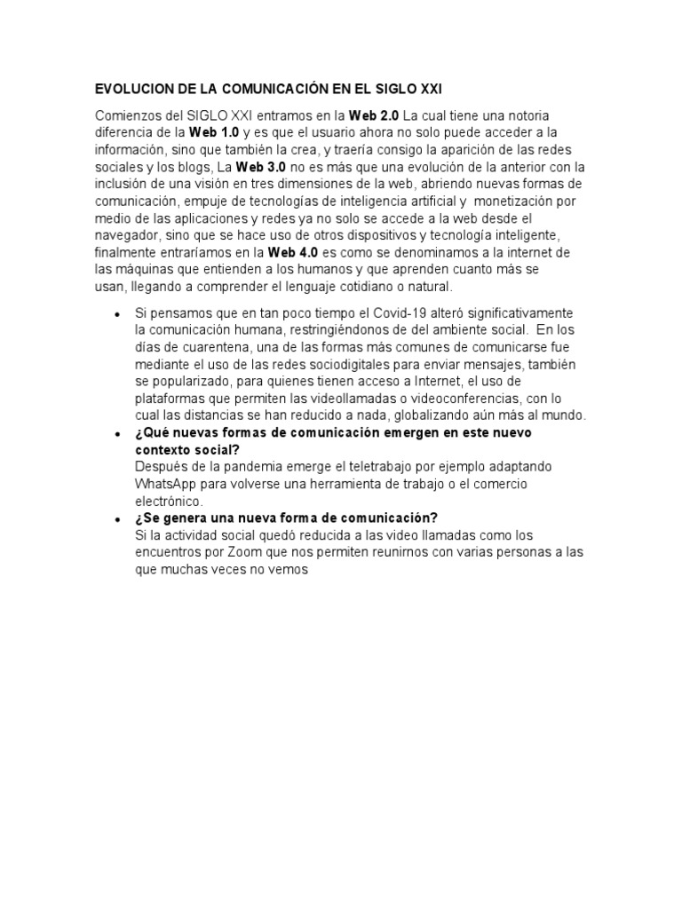Evolucion De La Comunicacion Siglo Xxi Pdf