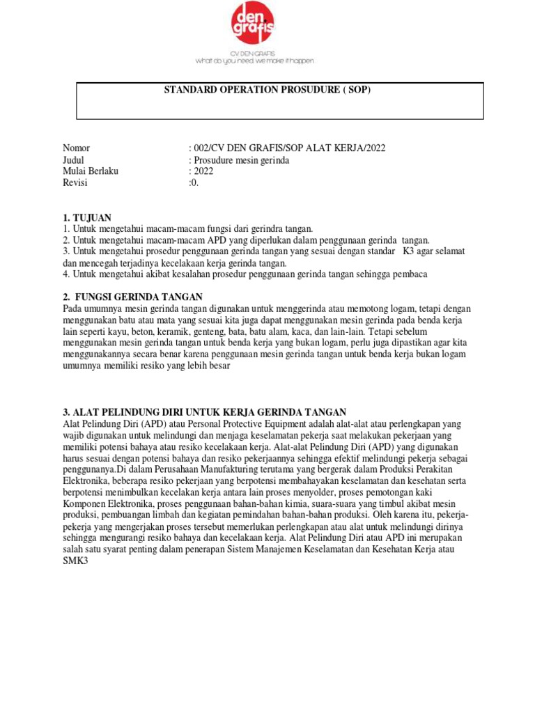 Standard Operating Procedure for Bench Grinder Safety PDF