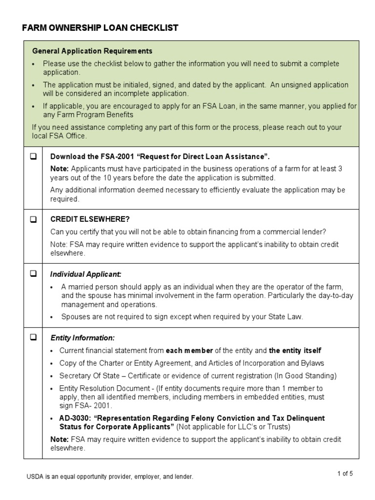 Farm Ownership Loan Readiness Checklist PDF Loans Debt