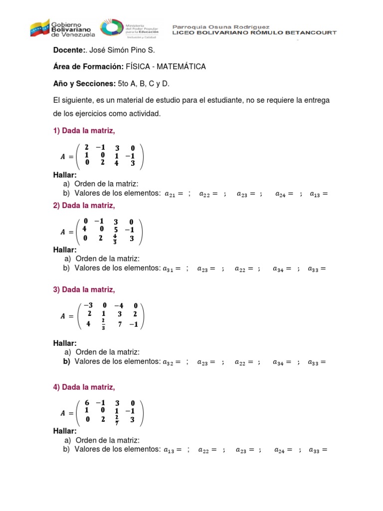 Ejercicios de Álgebra de Matrices | PDF | Matemáticas | Álgebra