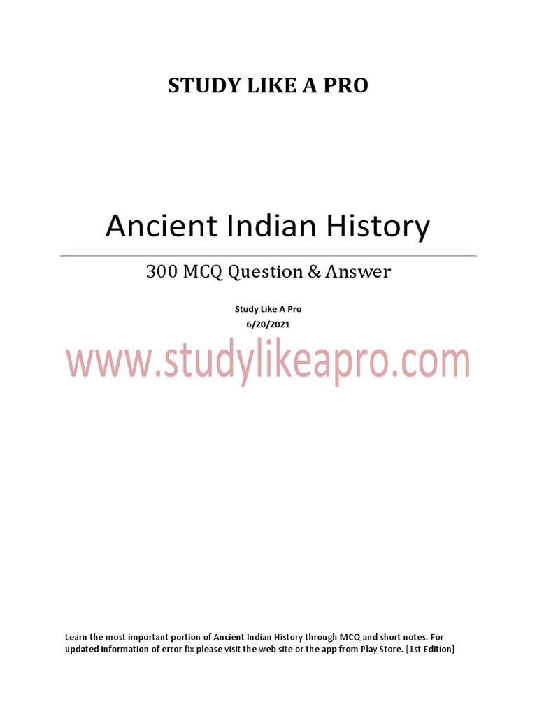 Ancient Indian History MCQs Guide | PDF | Vedas | Buddhist Texts