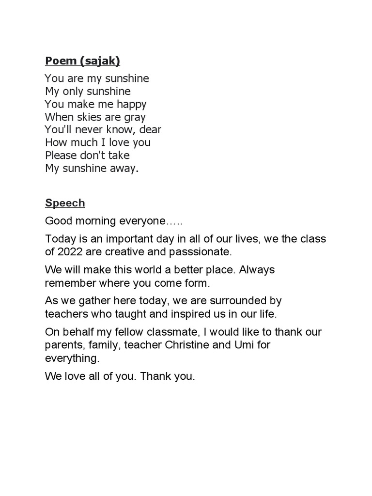 You Are My Sunshine Poem | PDF