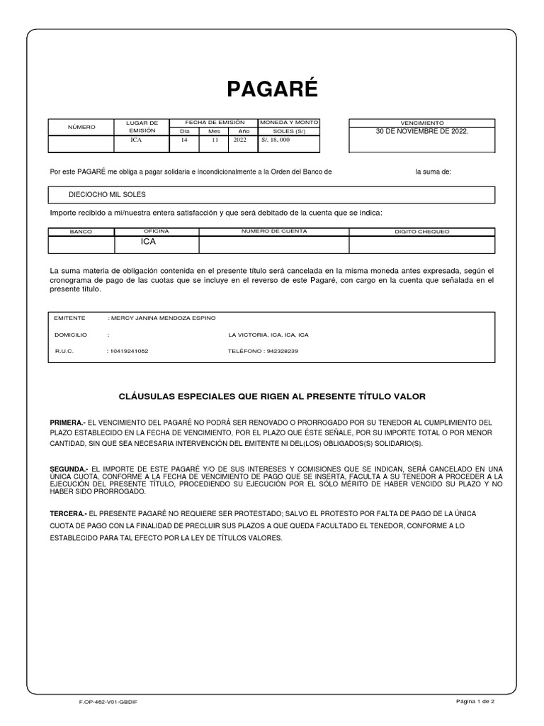 Modelo de Pagaré en Perú PDF | PDF | Gobierno | Justicia