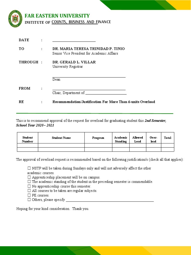 Template Justification For Overload 7 To 9 Units 1 1 | PDF