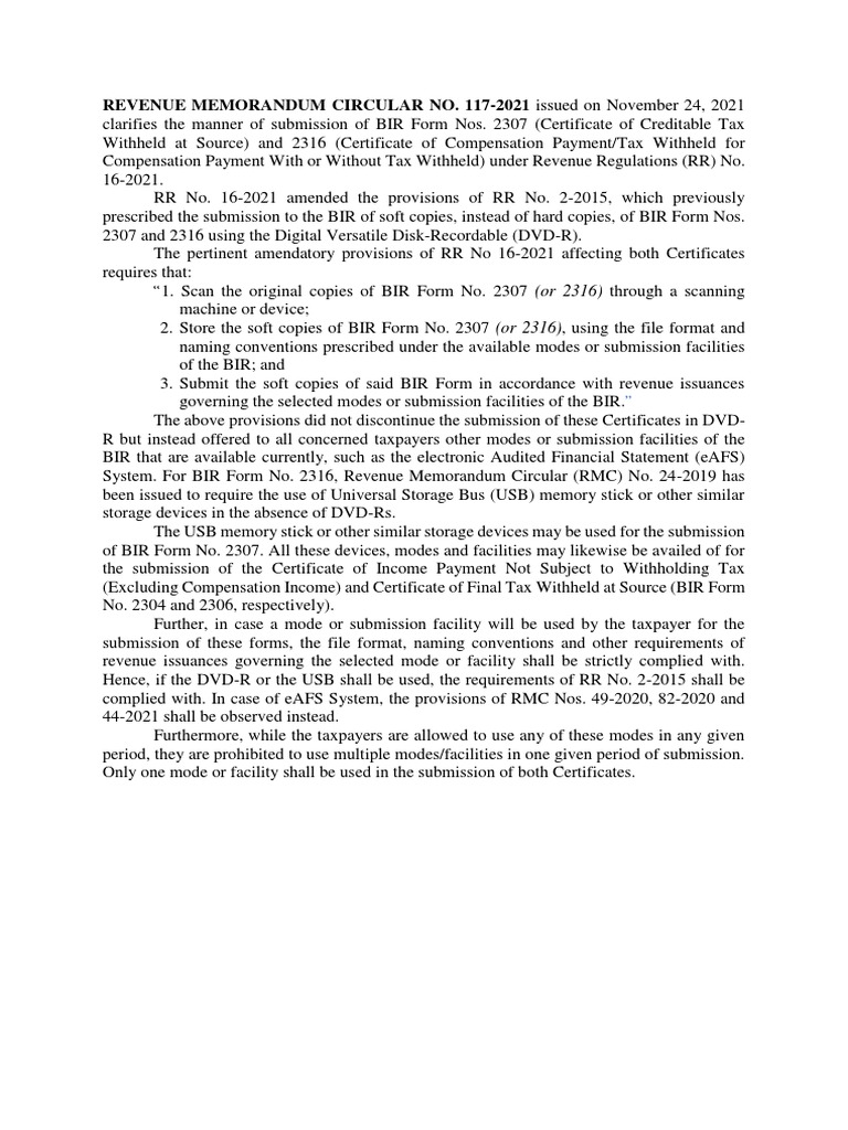 Submission Guidelines for BIR Forms 2307 & 2316 | PDF | Taxes | Usb ...