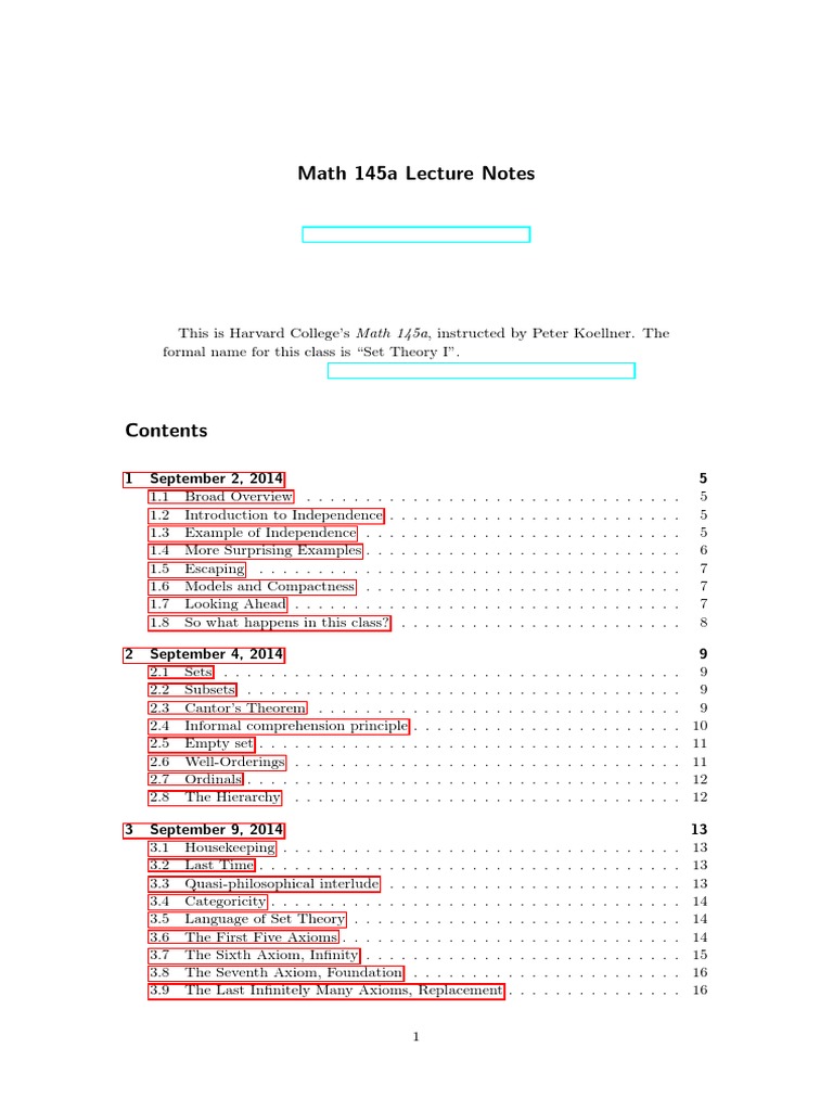Harvard Math 145a Set Theory Notes | PDF | Set (Mathematics) | Axiom