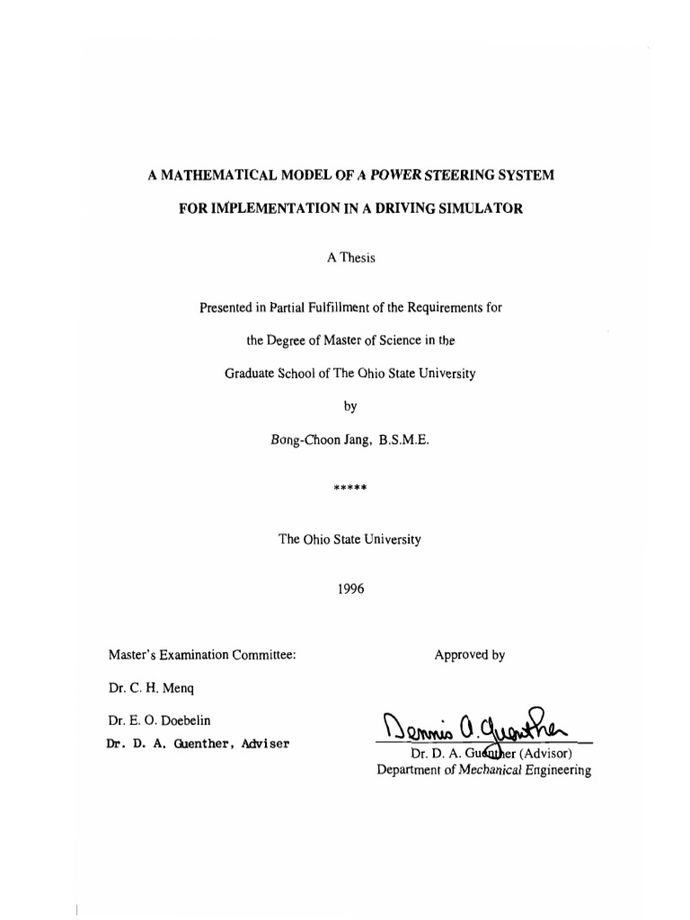 A Mathematical Model of A Power Steering System For Implementation in A ...