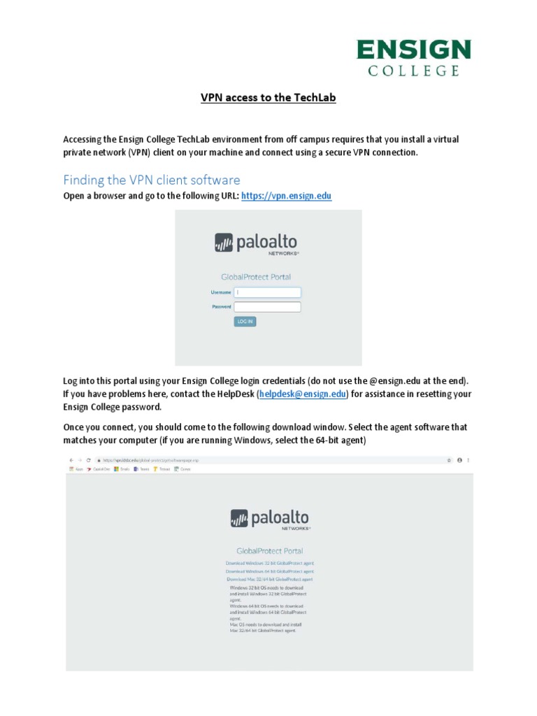 VPN Access for Ensign TechLab Users | PDF