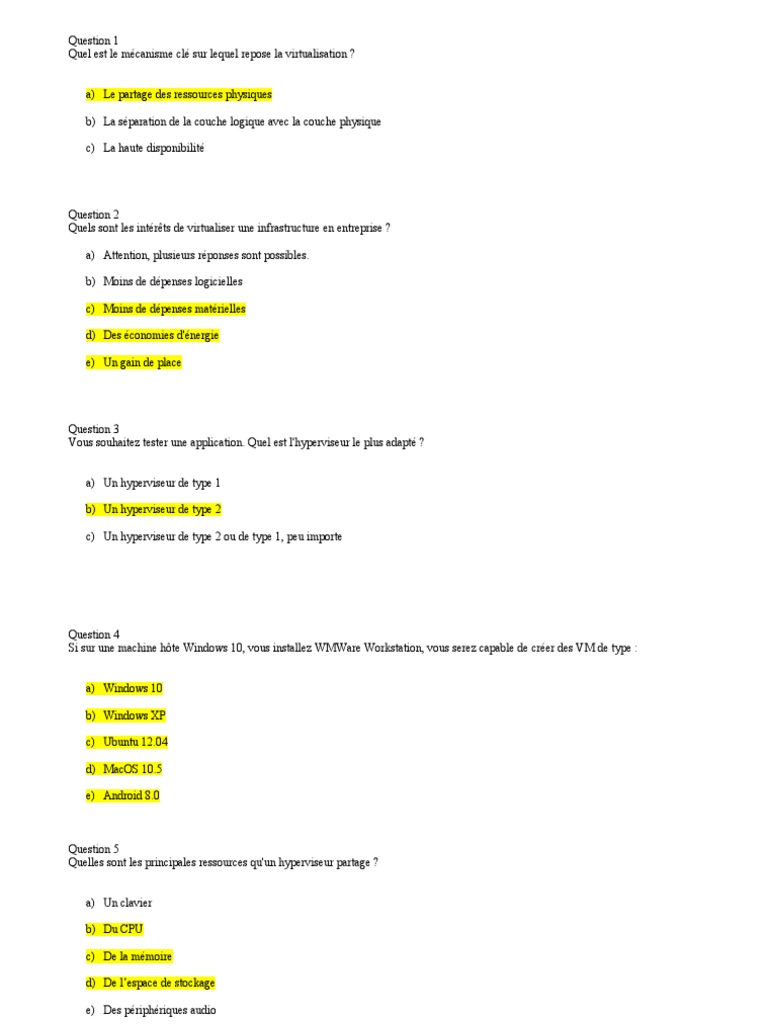 QCM sur la Virtualisation et le Cloud | PDF | Ordinateurs | Technologie ...