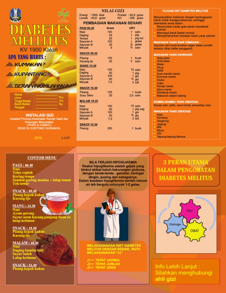 Menu Diet Diabetes Melitus 1900 Kalori | PDF