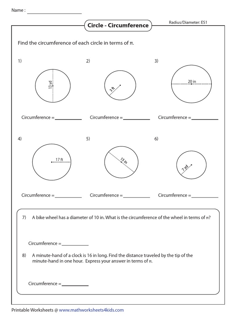 Circle Circumference Worksheets Printable | PDF | Circle | Triangle ...