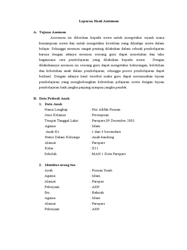 Laporan Hasil Asesmen | PDF