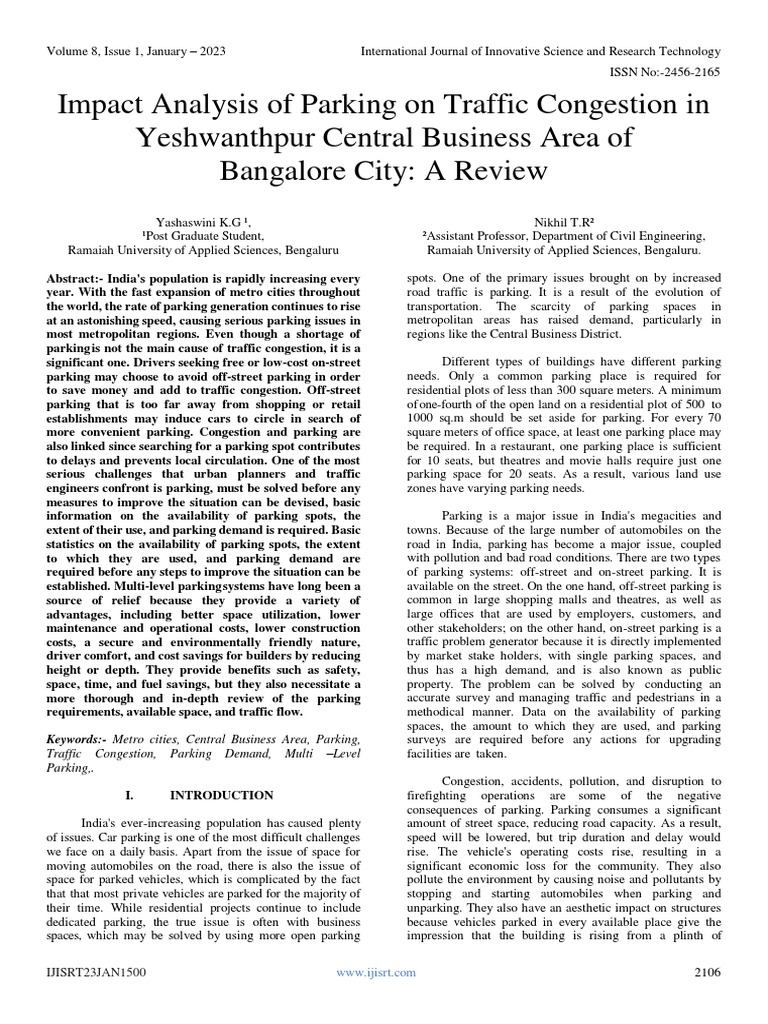 Parking Impact on Traffic in Bangalore | PDF | Parking | Traffic Congestion