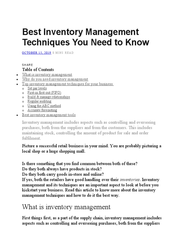 Best Inventory Management Techniques You Need To Know PDF Inventory