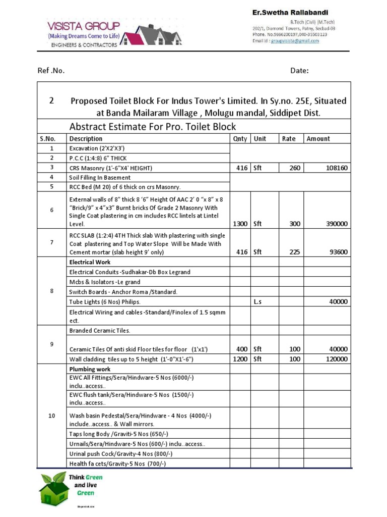 Proposed Toilet Block Estimate PDF Masonry Plumbing