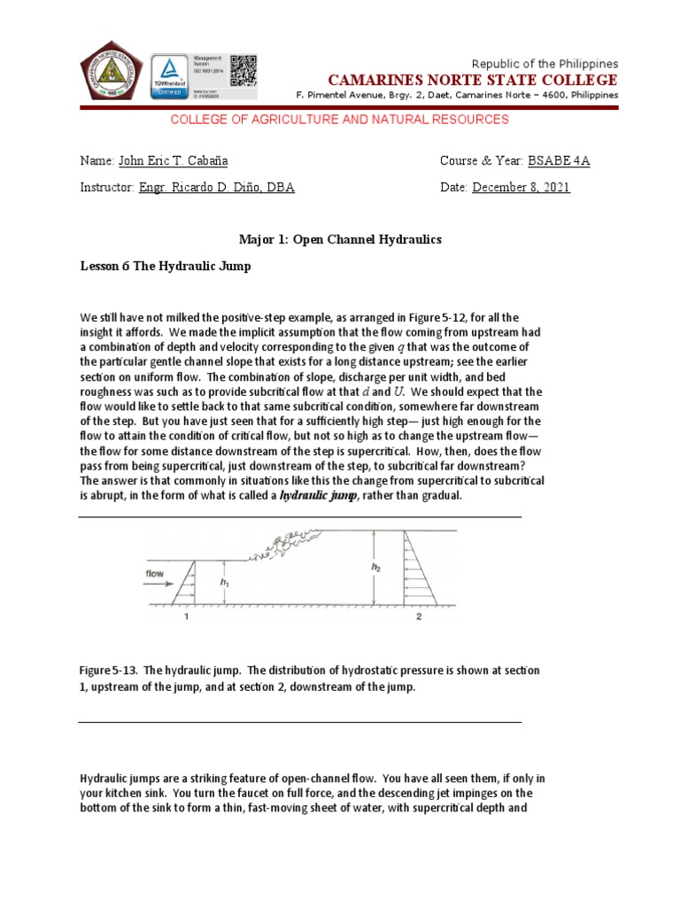 ReportOpenHydraulicsHydraulic Jump PDF Applied And
