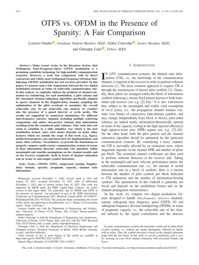 OTFS vs. OFDM in The Presence of Sparsity A Fair Comparison | PDF ...