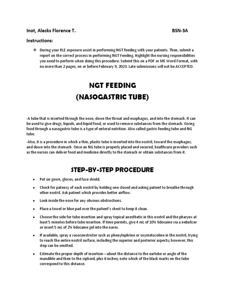 NGT Feeding Discussion Inot PDF Health Care Medical Treatments