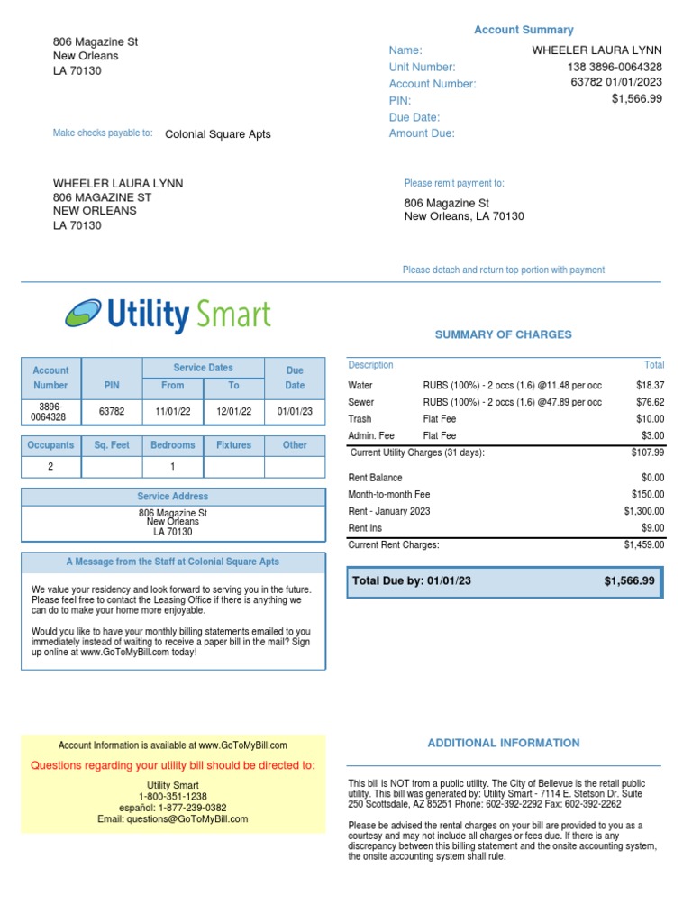 January 2023 Utility Bill Summary | PDF | Fee | Service Industries