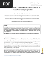 18 A Comparison of Various Distance Functions On K - Mean Clustering Algorithm