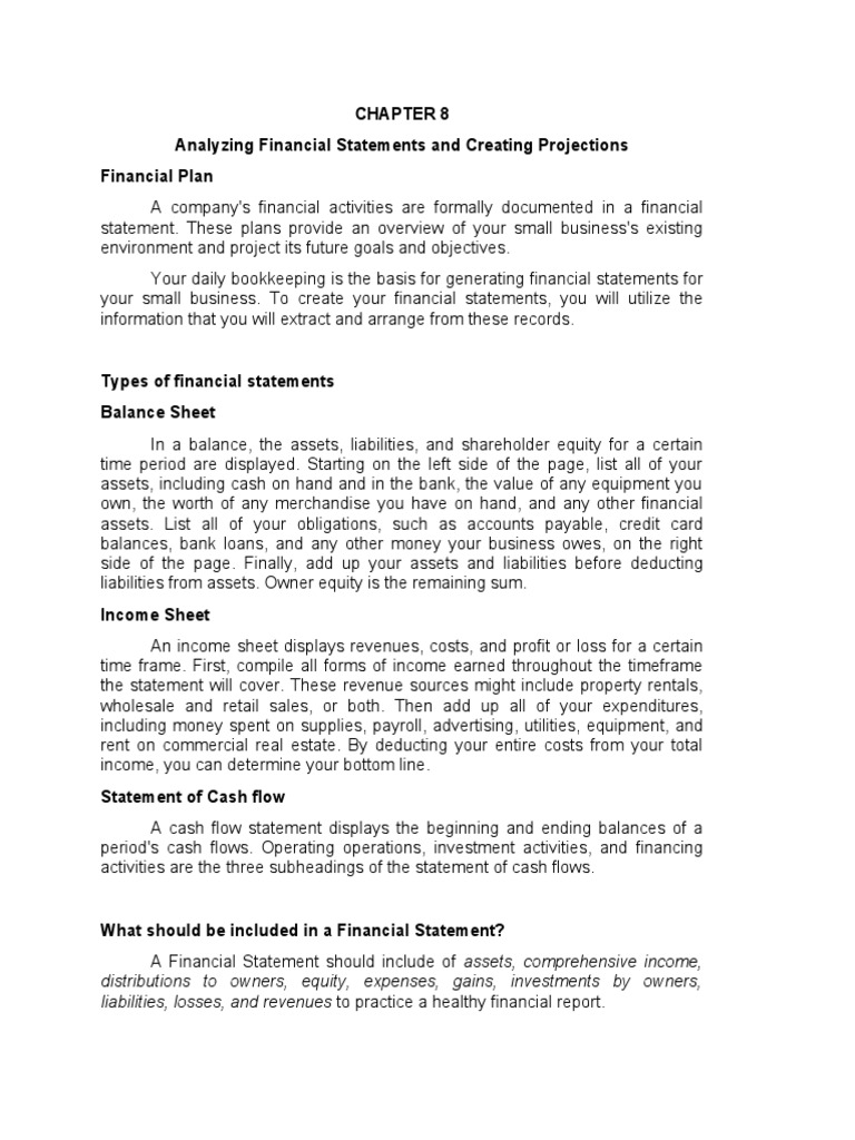 Financial Statements and Projections Guide | PDF | Balance Sheet ...