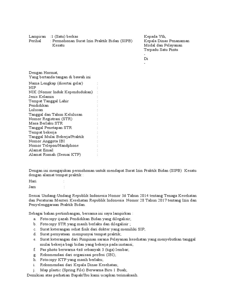 Format Surat Permohonan SIPB | PDF