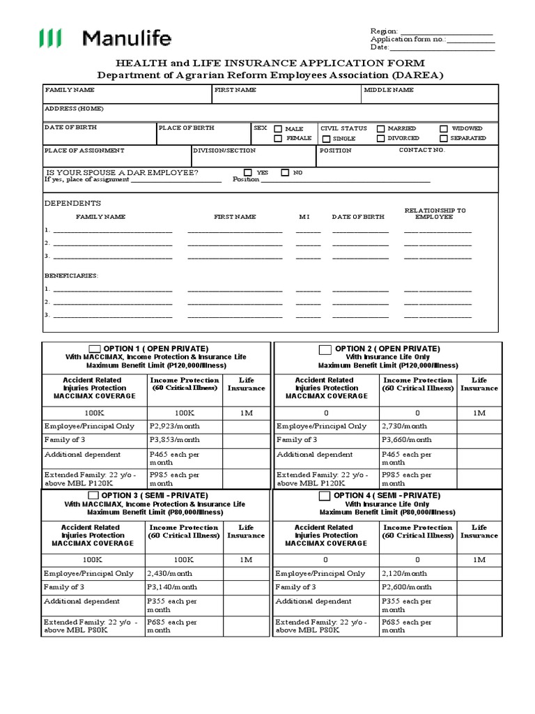 Manulife Application Form 2023 New | PDF | Insurance | Service Industries
