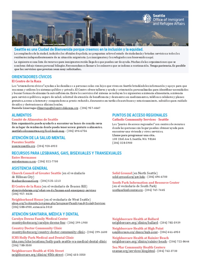 Recursos comunitarios para inmigrantes en Seattle PDF Seattle
