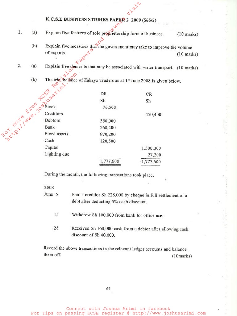 KCSE 2009 Business Studies PAPER 2 PDF