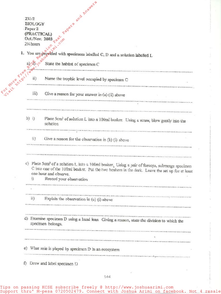 Kcse 2003 Biology P2 Pdf