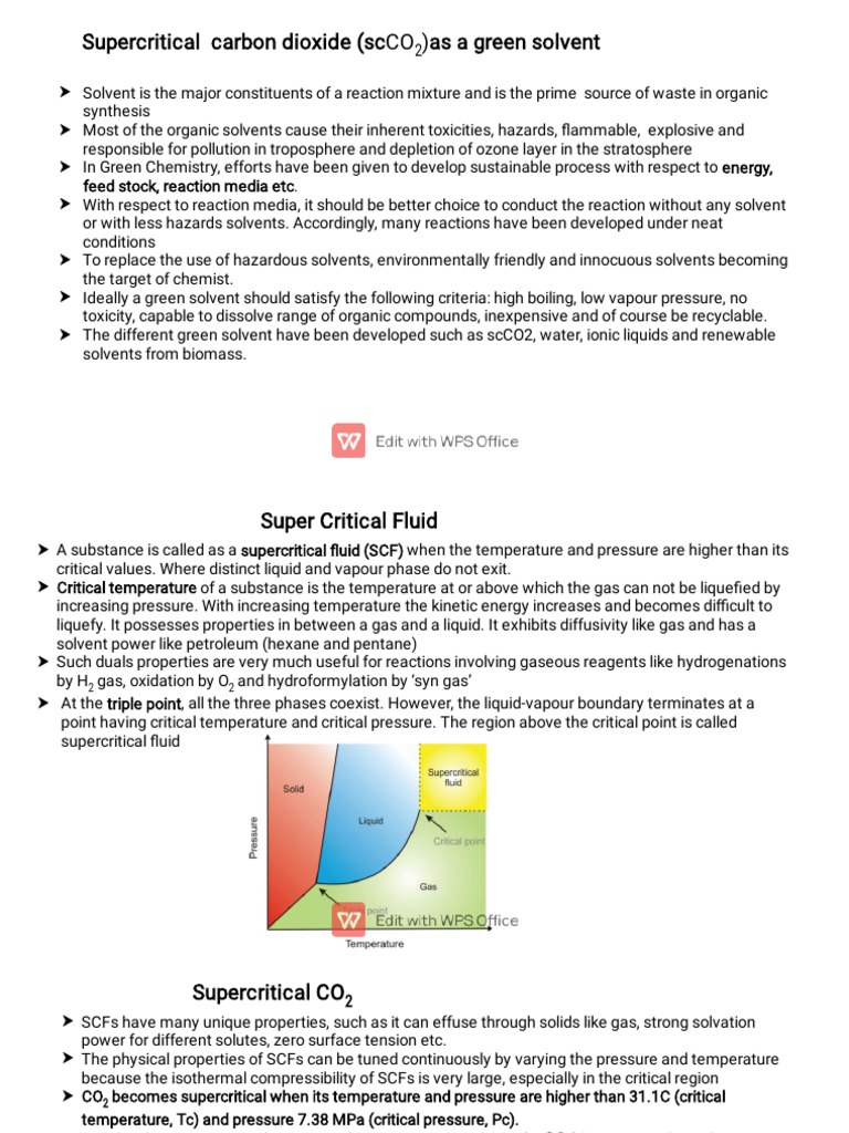 Supercritical CO2: A Green Solvent | PDF | Supercritical Fluid ...