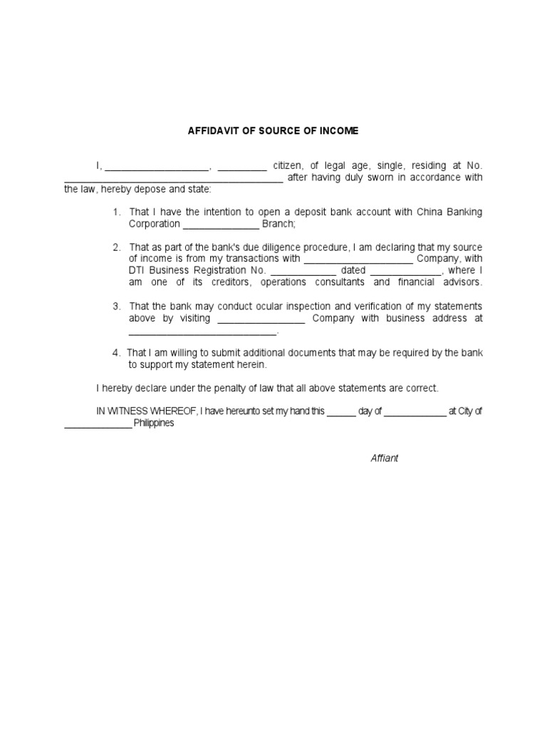 Affidavit of source of income pdf