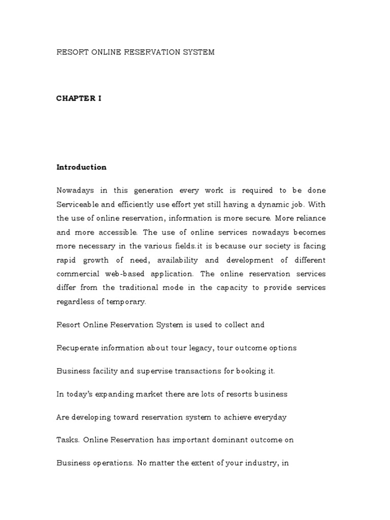 Resort Online Reservation System Overview | PDF