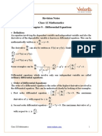 Class 12 Revision Notes Differential Equations