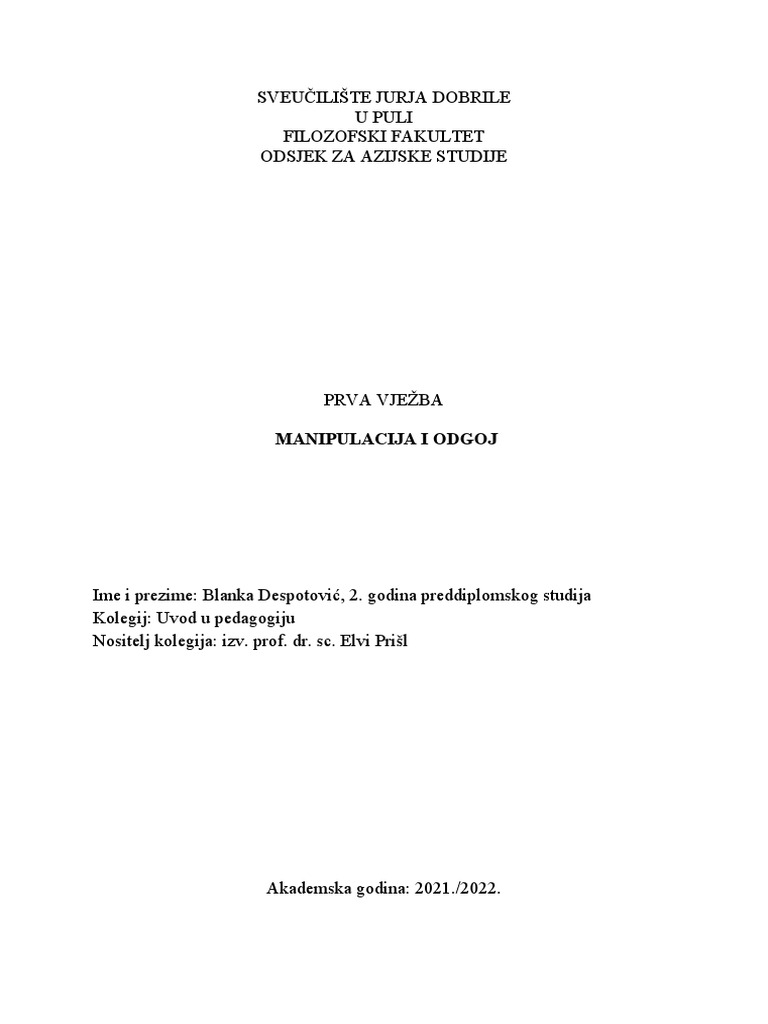 Manipulacija I Odgoj | PDF