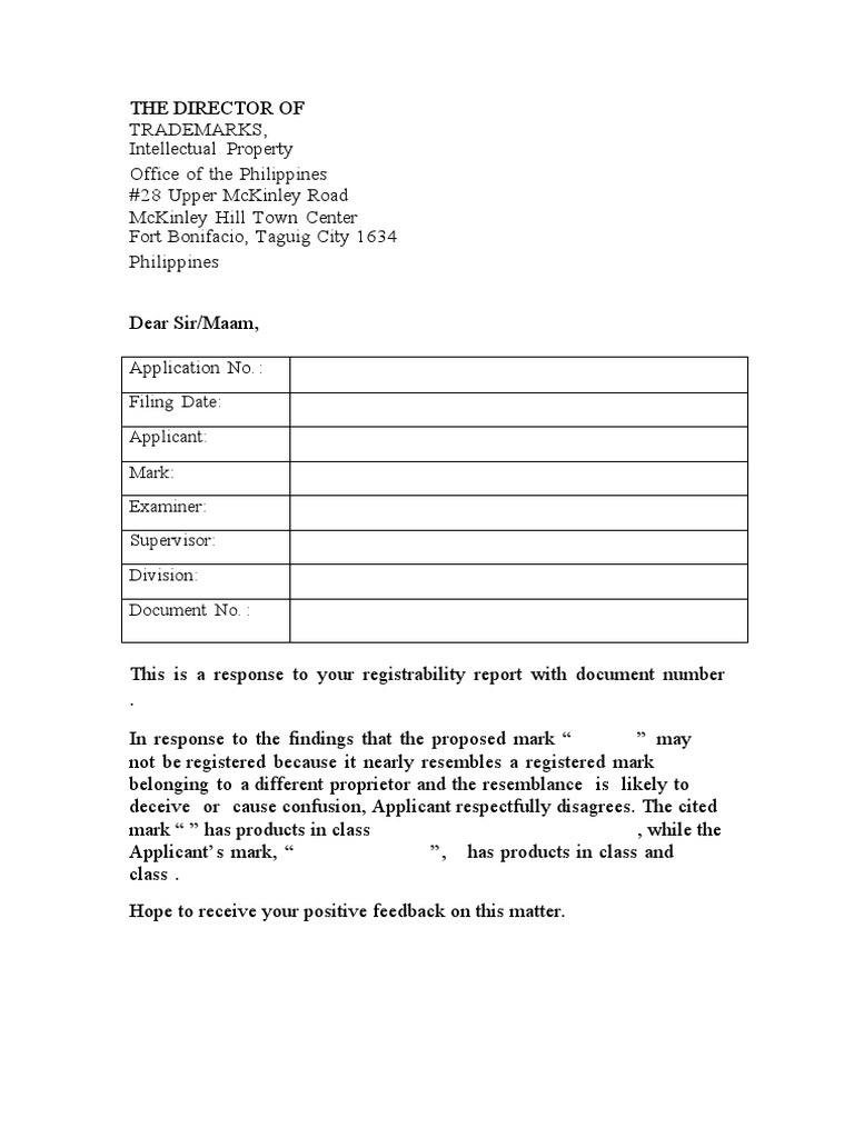 Trademark Registrability Response Letter | PDF | Career & Growth | Law