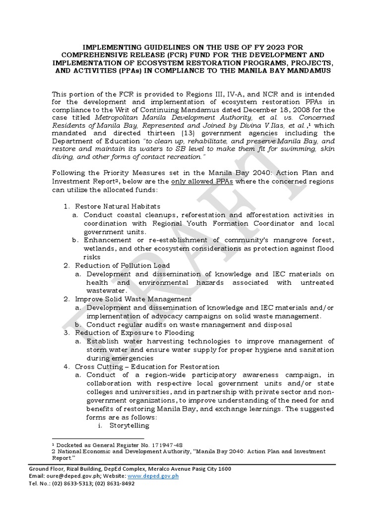 Manila Bay Rehabilitation Guidelines | PDF | Waste Management | Waste