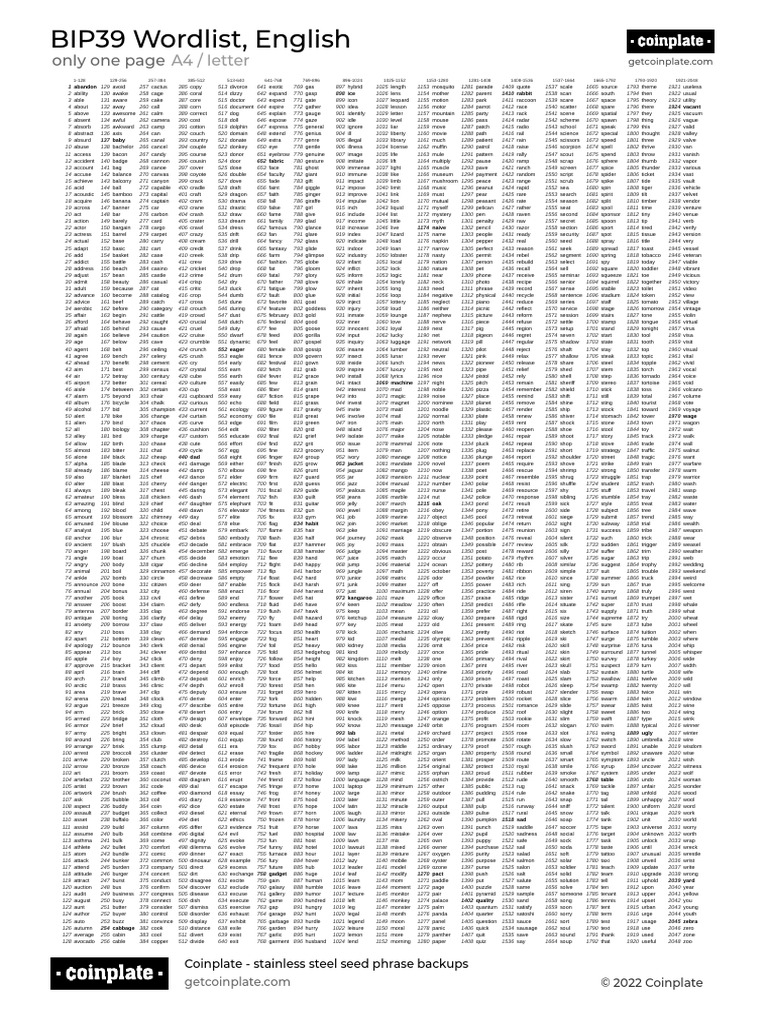BIP39 Wordlist English | PDF