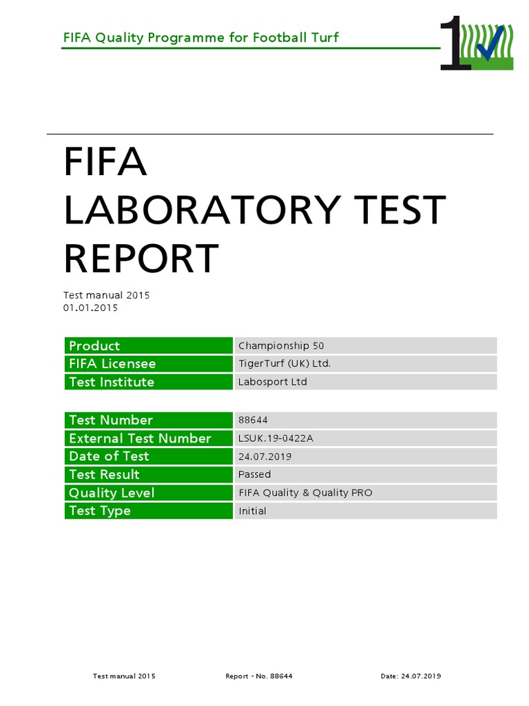 FIFA Quality Pro Turf Test Report | PDF | Wear | Density