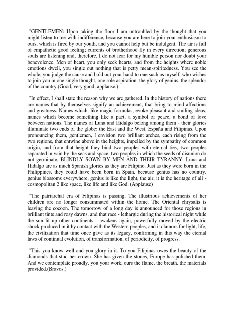 Rizal 1884 Speech | PDF