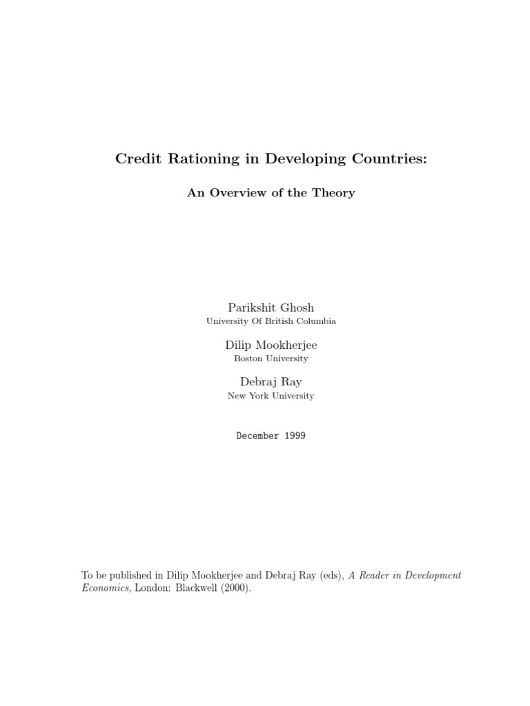 Credit Rationing in Developing Economies | PDF | Interest | Loans