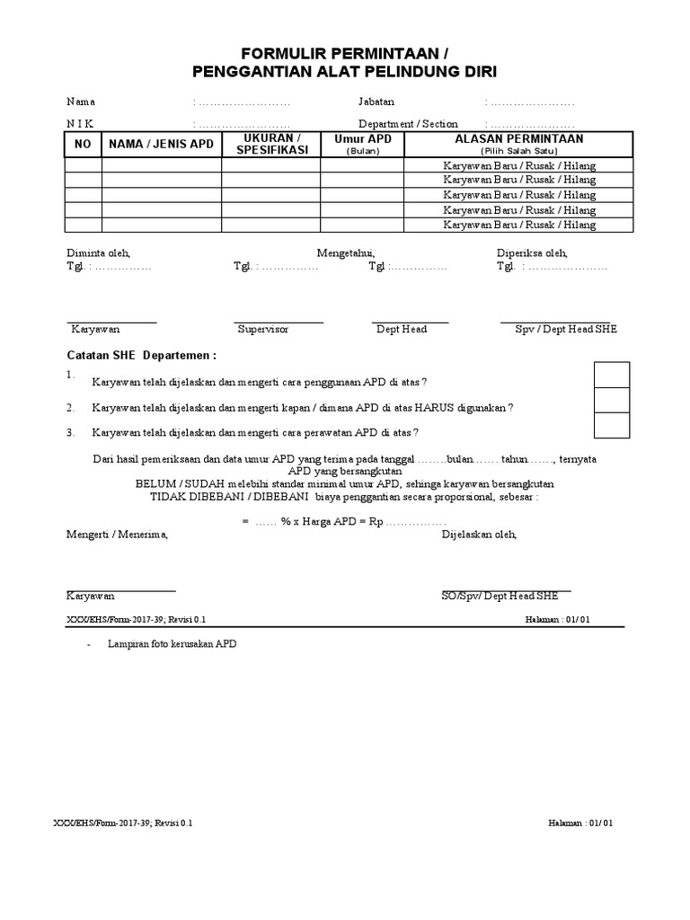 Contoh Form APD PDF