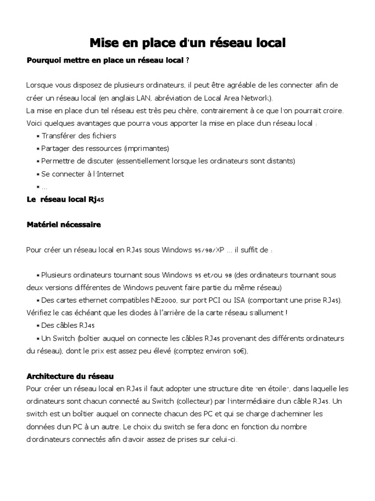 Configuration d'un réseau local | PDF | Réseau informatique | Adresse IP