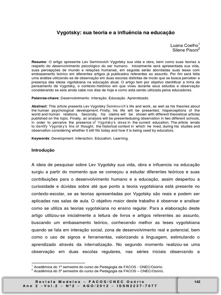 Vygotsky e sua influência na educação | PDF | Aprendizado | Psicologia