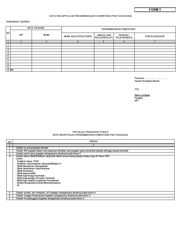 Rekapitulasi Form 3 PNS 2022 | PDF