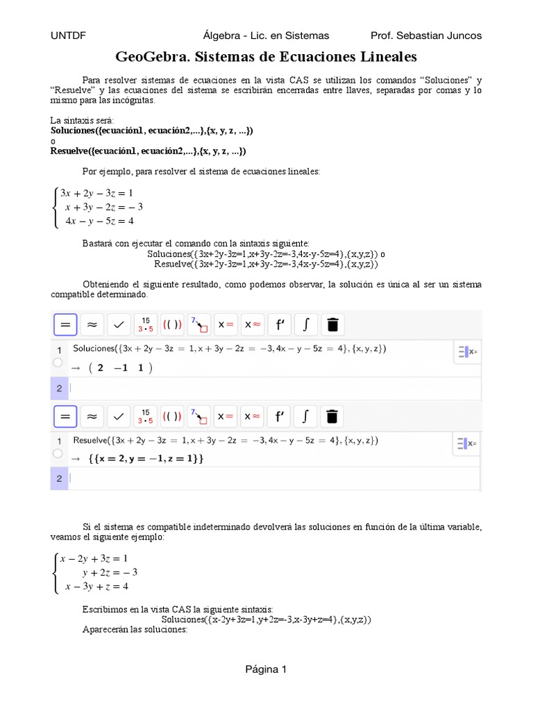 Tutorial GeoGebra SEL, Determinante | PDF | Ecuaciones | Matriz ...