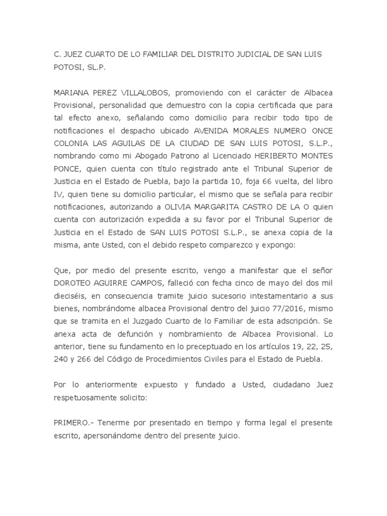 Tercero Interesado en Juicio Sucesorio | PDF